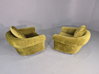 2 Vintage 1970s Lounge Chairs Danish Design Green Velvet Velour Retro EB12640