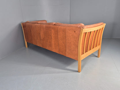 Vintage 3 Seater Sofa Tan Leather Stouby Style 1980s Retro MCM EB10104