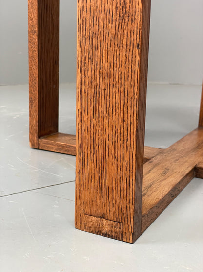 Vintage Oak Side Table Solid Arts & Crafts Round Retro 1950s EB11879