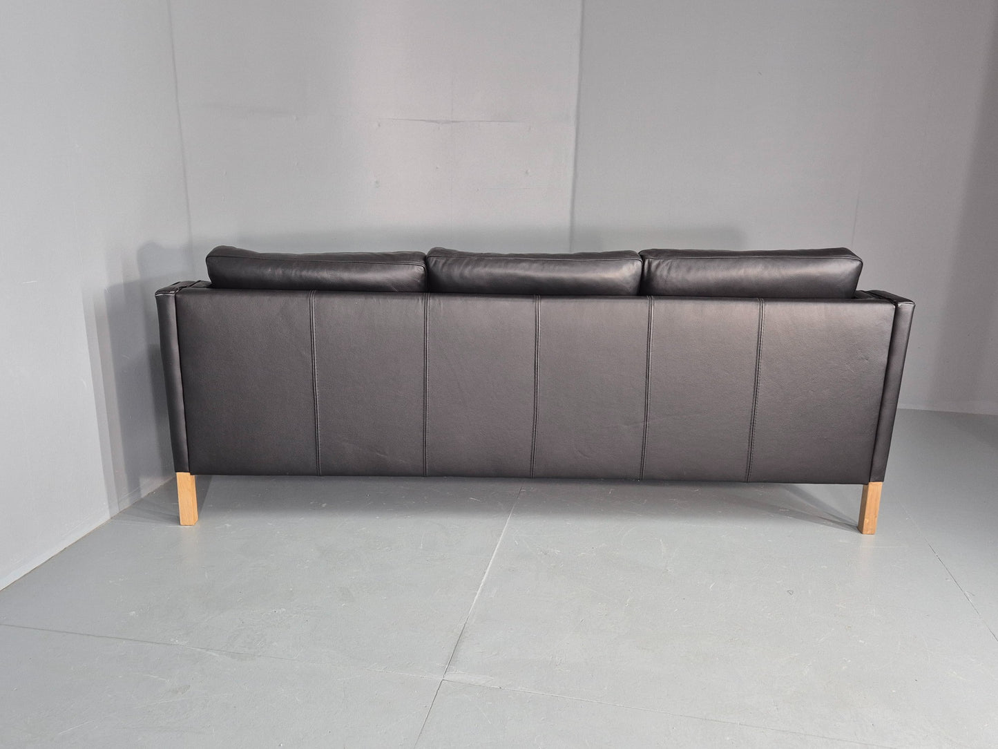 Vintage Danish 3 Seat Sofa Black Leather Mogensen Style 1980s Retro MCM EB12445
