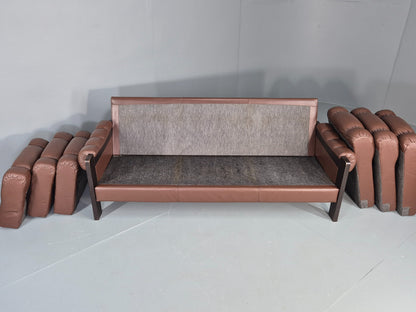 Vintage 3 Seater Sofa Danish Brown Leather 1970s Retro Mid Century EB12449
