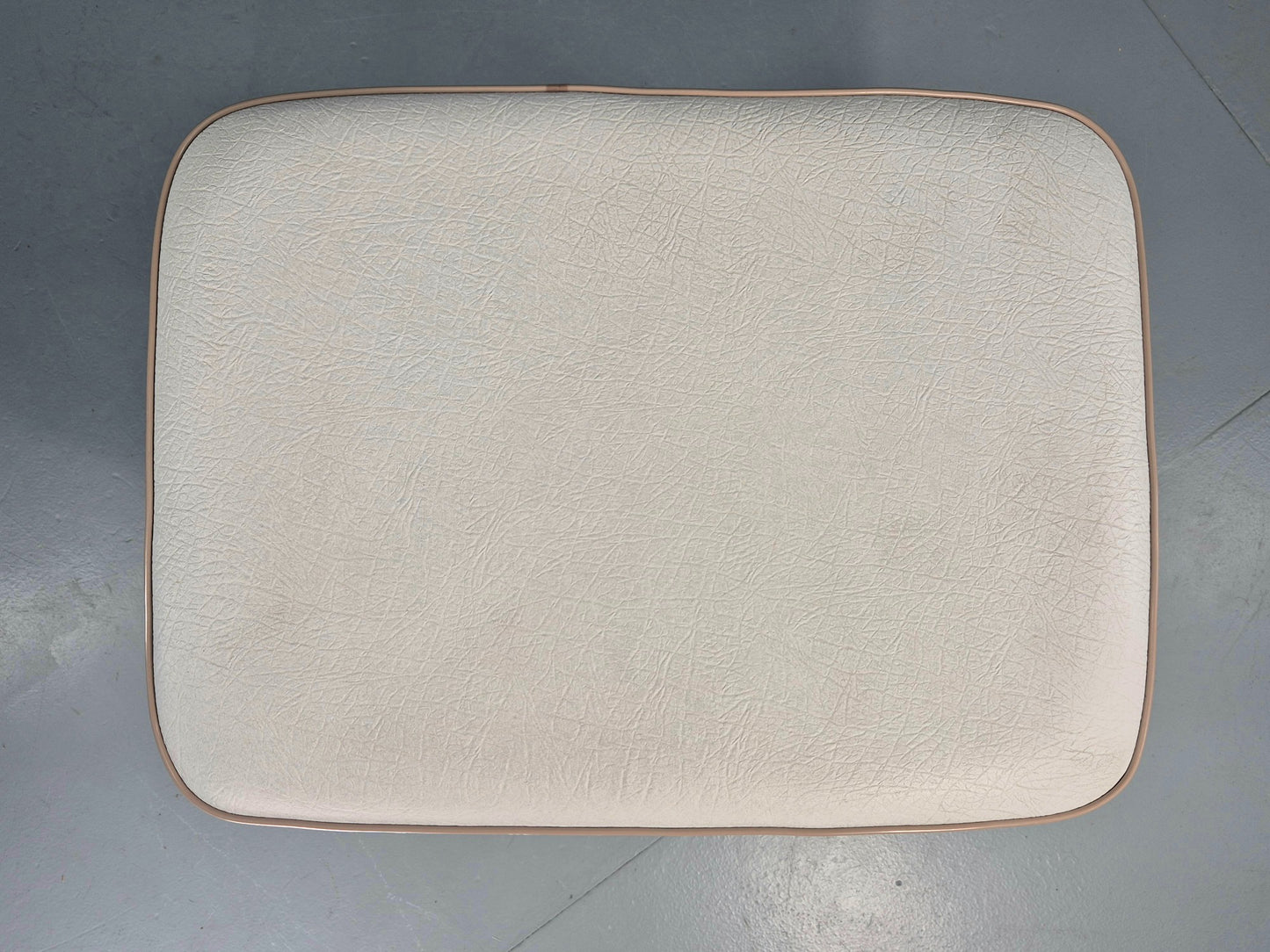 Vintage Mid Century Footstool Danish Cream Vinyl Retro 1960s EB12054