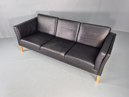 Vintage Danish 3 seater Sofa Black Leather 1980s Retro MCM EB12453