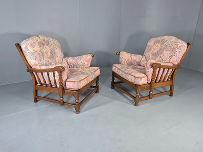 2 Vintage Ercol Lounge Chair Cloisters Range Pink Hued 1990s Cotton EB12917