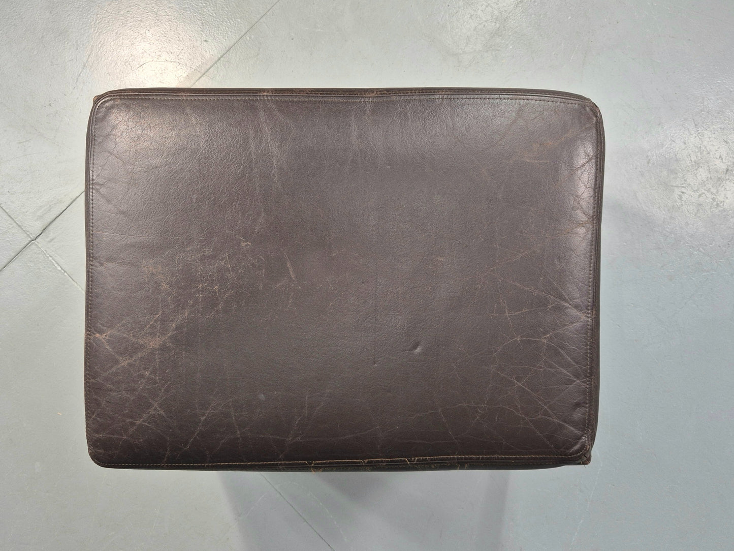 Vintage Mid Century Footstool Danish 1960s Retro Brown Leather EB12225