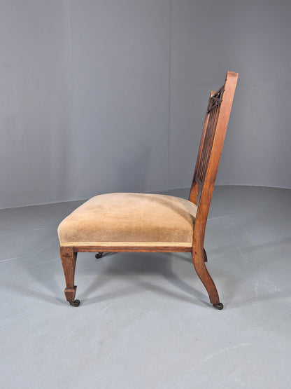 Vintage Arts and Crafts Low Chair Antique 1900s Oak Frame Eb12586