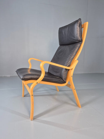 Vintage Danish Lounge Chair Leather and Bentwood 1980s Retro MCM EB13079