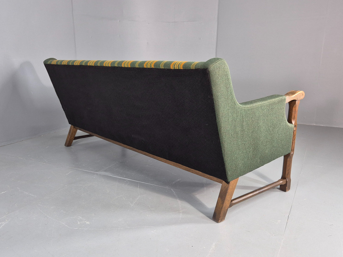 Vintage 3 seater Sofa Danish Design Green Wool Cloth 1970s Retro EB12758