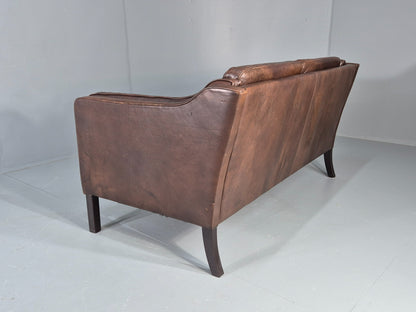 Vintage 2 seater Sofa Danish Brown Leather Mid Century Retro 1970s EB12423