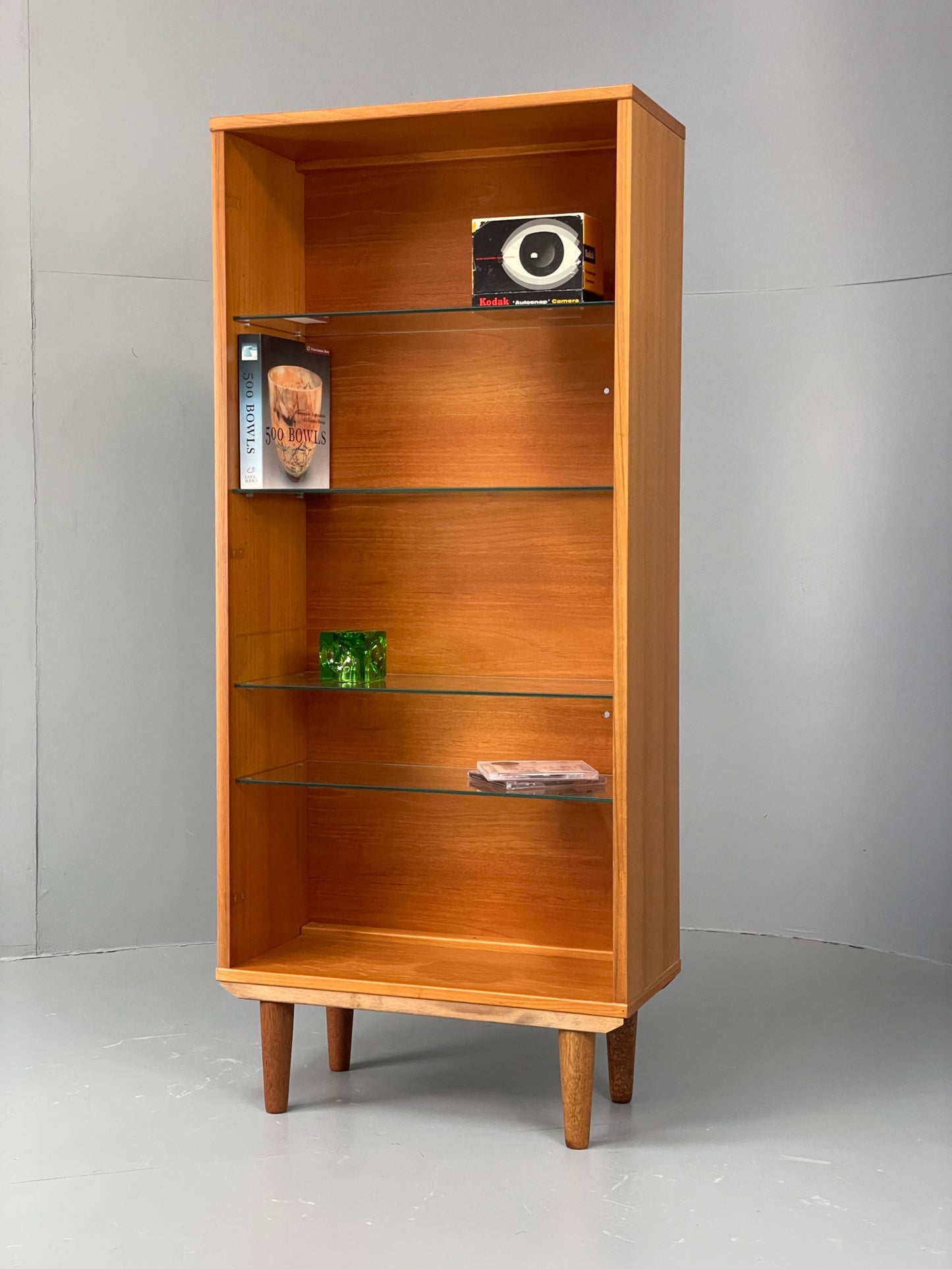 Vintage 1980s Teak Bookcase Beaver & Tapley Glass Shelves Retro Shelving EB12931