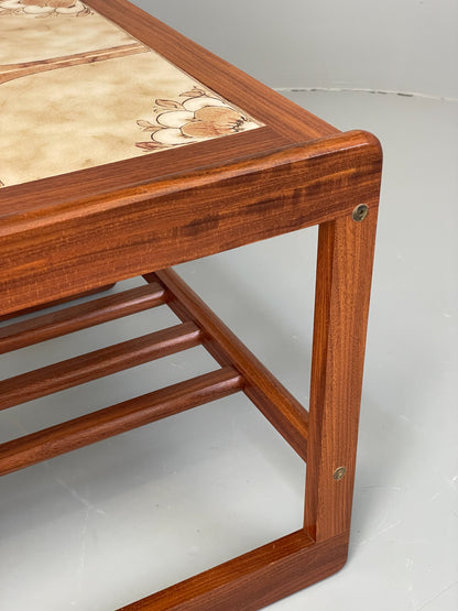Vintage Side Table Teak Tile Topped 1970s Mid Century Retro Shelf EB12828