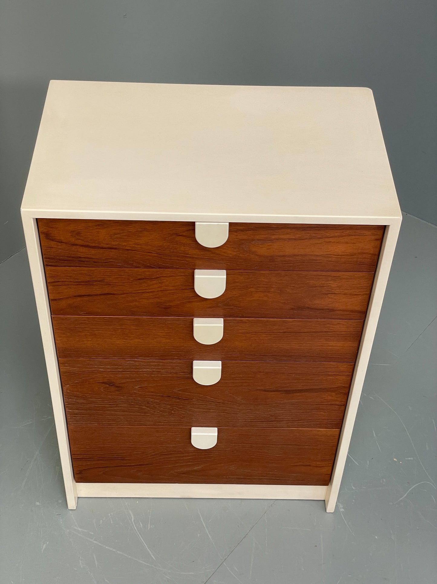 Vintage Chest Of Drawers 1970s Teak White Retro Chunky Handles EB12070