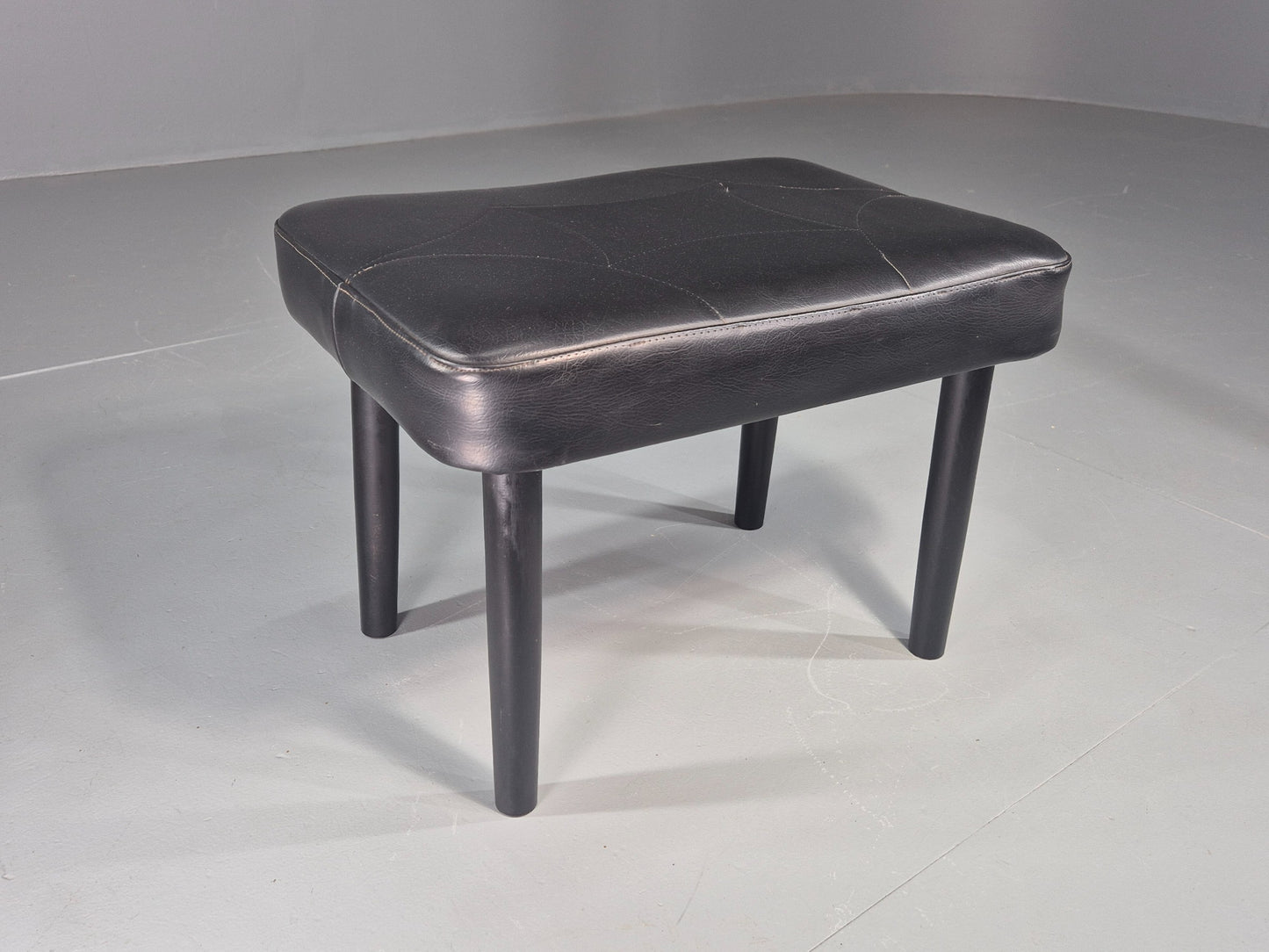 Vintage Mid Century Danish Black Vinyl Footstool Retro 1960s EB12265