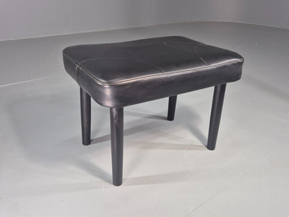 Vintage Mid Century Danish Black Vinyl Footstool Retro 1960s EB12265