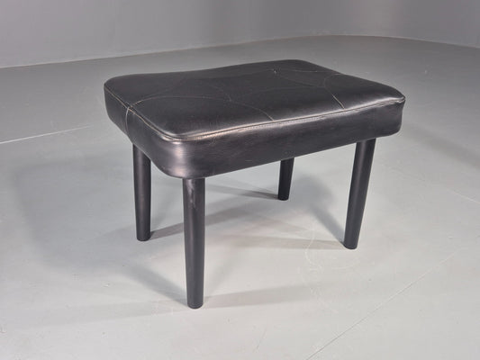 Vintage Mid Century Danish Black Vinyl Footstool Retro 1960s EB12265