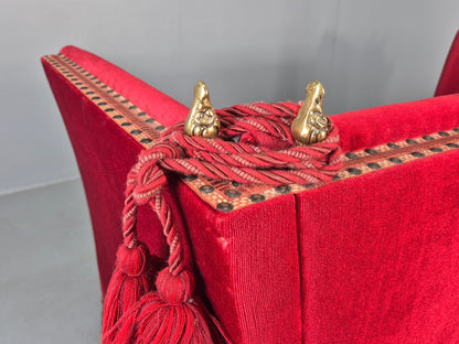 Vintage Danish 2 Seater Sofa Red Knole Style Drop Ends Tassels 1950s EB12760