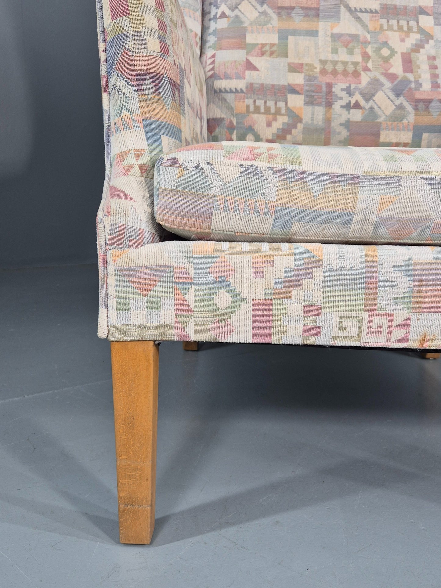 Vintage Danish Wing Back Lounge Chair 1980s Fabric Retro MCM EB12142