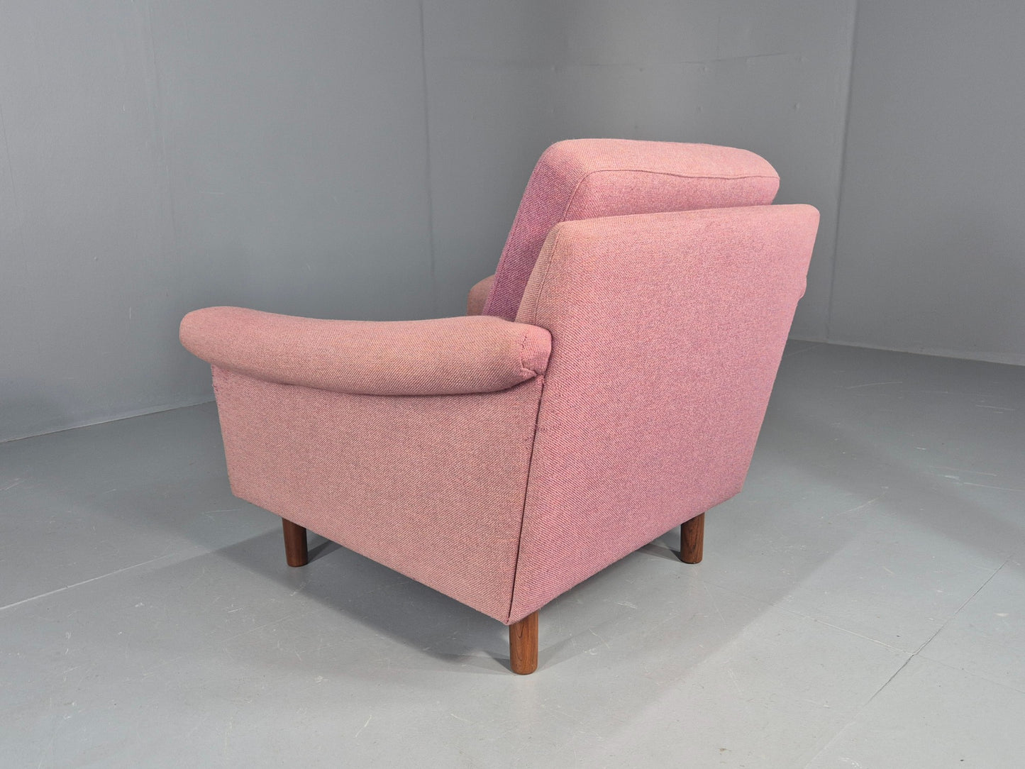 Vintage Danish Armchair Salmon Pink Wool 1960s Mid Century Retro EB12537
