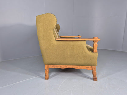 Vintage 2 Seater Sofa Danish Design Kjaernulf Style Green Wool Oak Frame EB12688