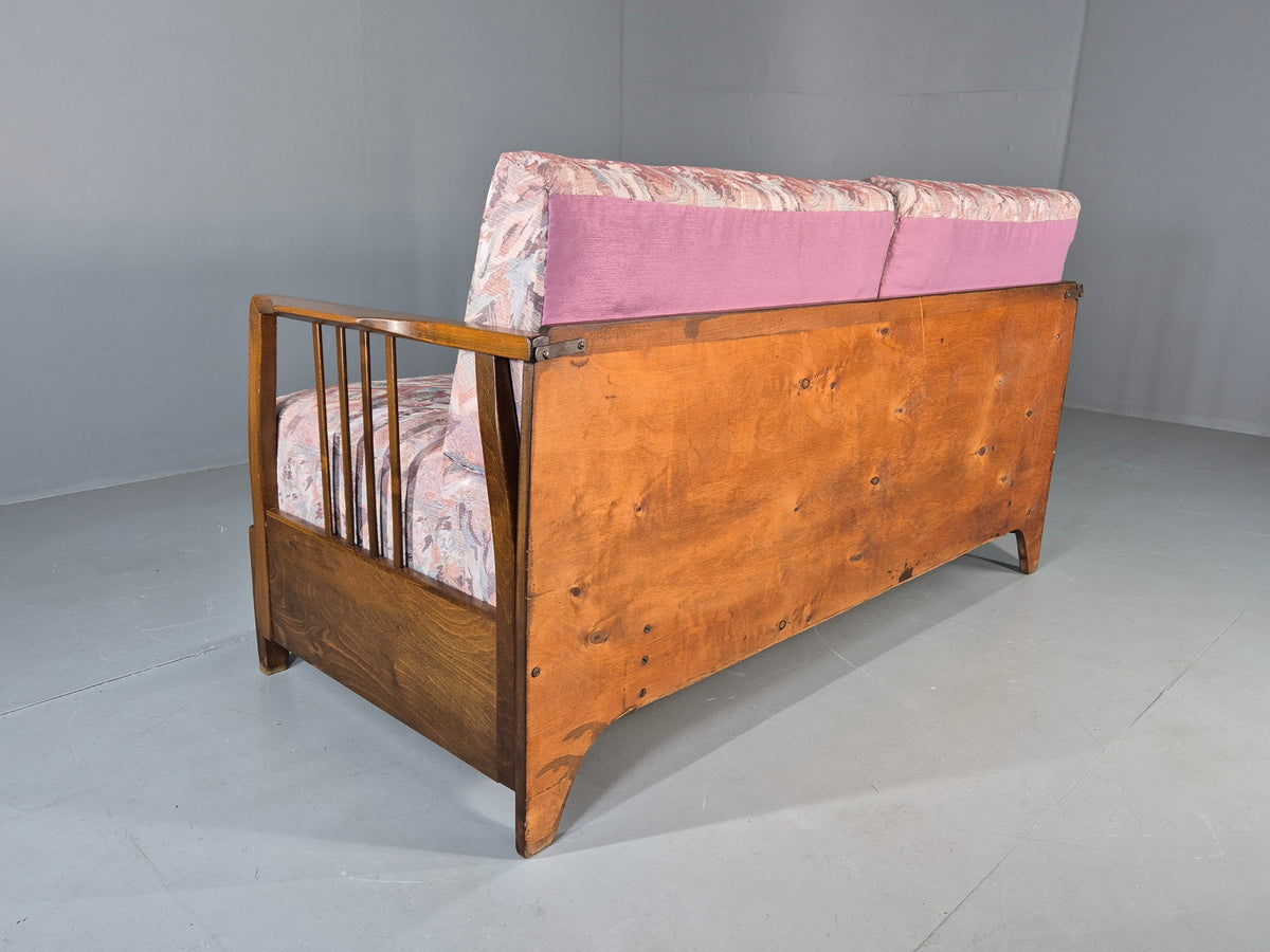 Vintage Danish Two Seat Sofa Bed Beech Frame 1950s Floral Cotton Retro EB12783