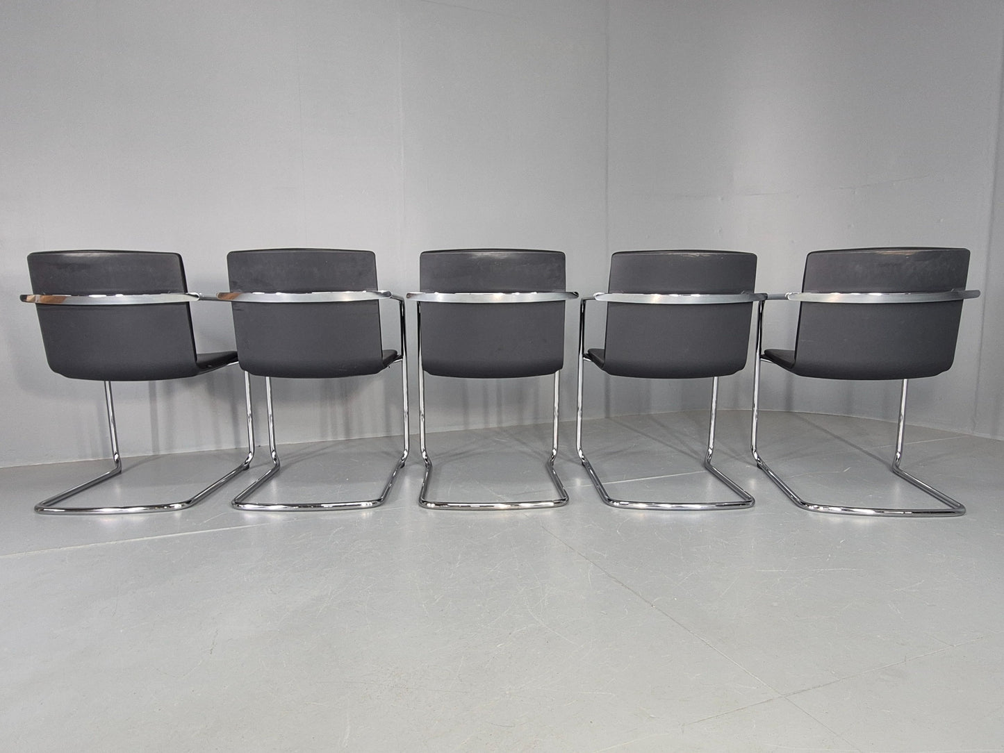 5 Vintage Stacking Chairs Wilkhahn Chrome Cantilever Frames Leather EB12239