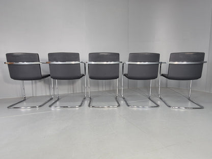 5 Vintage Stacking Chairs Wilkhahn Chrome Cantilever Frames Leather EB12239