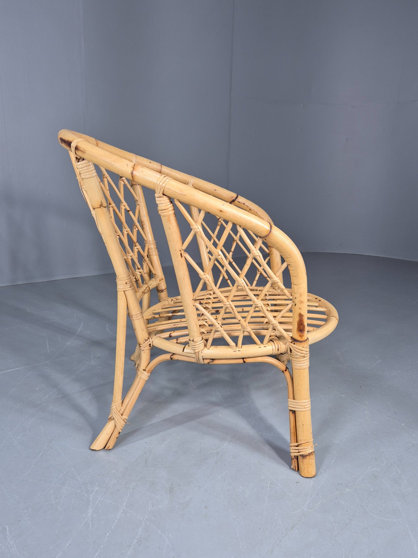 Vintage Bent Bamboose and Rattan Lounge Chair 1980s Retro Eb12649