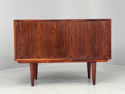 Vintage 1960s Danish Cabinet Mid Century Darkwood Drop Door Shelving EB12355