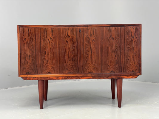 Vintage 1960s Danish Cabinet Mid Century Darkwood Drop Door Shelving EB12355