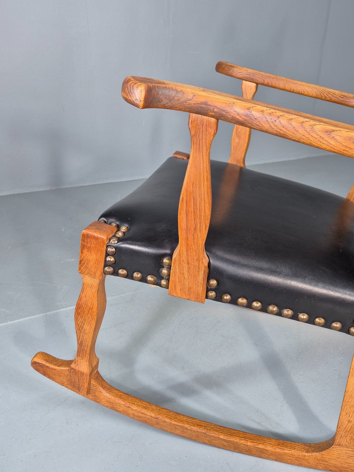 Vintage Danish Rocking Chair Honey Oak Frame Kjaernulf Style Retro 1970s EB12691