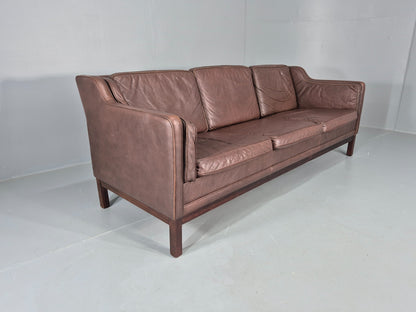 Vintage 3 Seater Sofa Danish Brown Leather Mid Century 1970s Retro EB10069