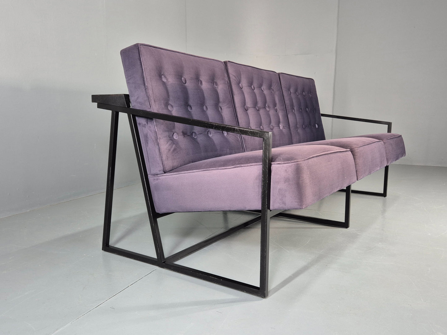 Vintage 3 Seater Sofa Modern Design Orange Box Lossit Purple Velvet  EB12806