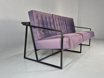 Vintage 3 Seater Sofa Modern Design Orange Box Lossit Purple Velvet  EB12806