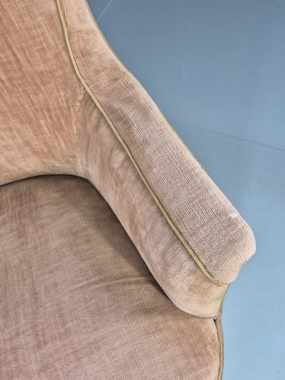 Antique Tub Chair Danish Peach Velour Upholstery 1900s  EB11934