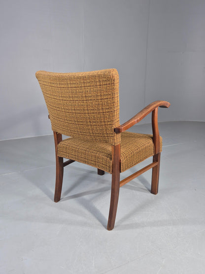Vintage Elbow Chair 1950s Danish Oak Frame Green Wool Upholstery EB12004