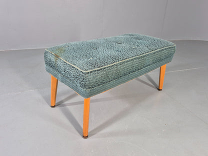 Vintage 1950s Footstool Turquoise Blue Boucle Beech Legs EB12797