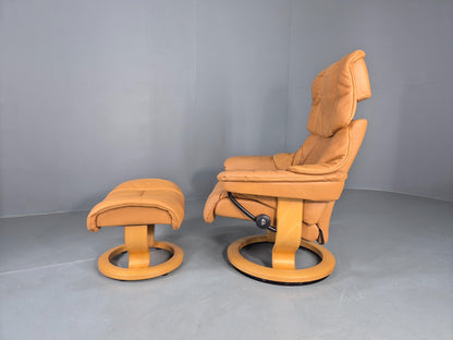 Vintage Stressless Reno Armchair with Matching Footstool Swivel Recline EB12589