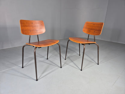 2 Vintage Danish Stacking Chairs Mid Century Industrial Teak Plywood EB13025