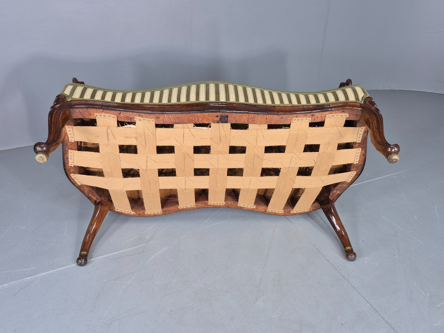 Antique Neo Rococo Serpentine Sofa Danish Mahogany Frame Green Cream EB12702