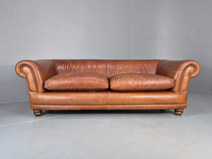 Vintage 3 Seat Leather Sofa Classic Chesterfield Style Roll Top Retro EB12789