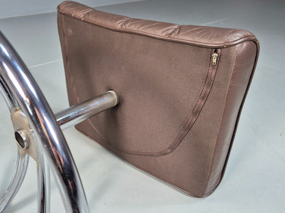Vintage Mid Century Footstool Stressless 1970s Brown Leather Chrome EB07922