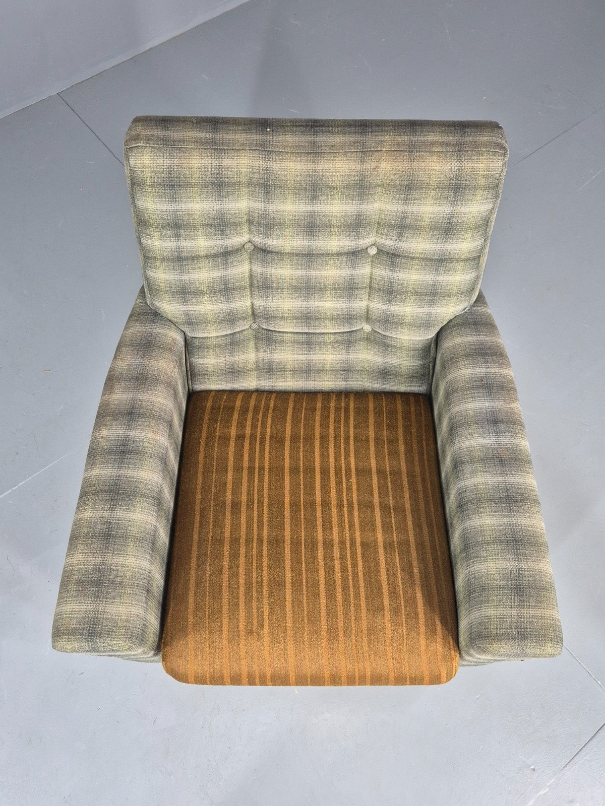 Vintage 1960s Retro Lounge Chair Green and Gold Upholstery EB11829