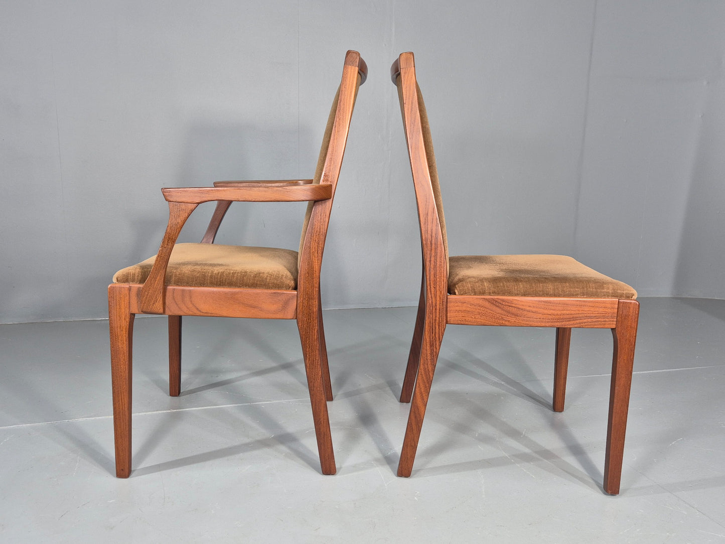6 Vintage 1970s Nathan Dining Chairs Brown Velour Teak Retro MCM EB11921