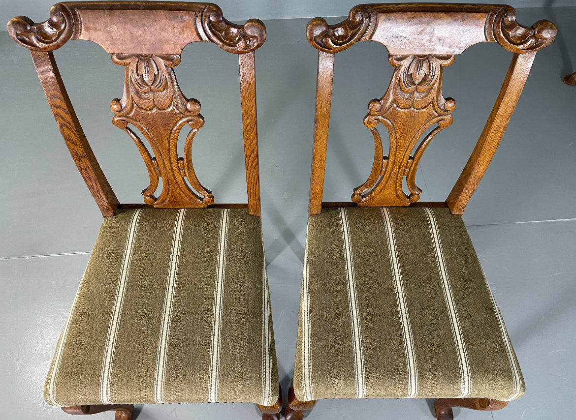 6 Vintage Antique Chippendale Style Danish Dining Chairs Walnut and Oak EB06709