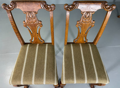 6 Vintage Antique Chippendale Style Danish Dining Chairs Walnut and Oak EB06709