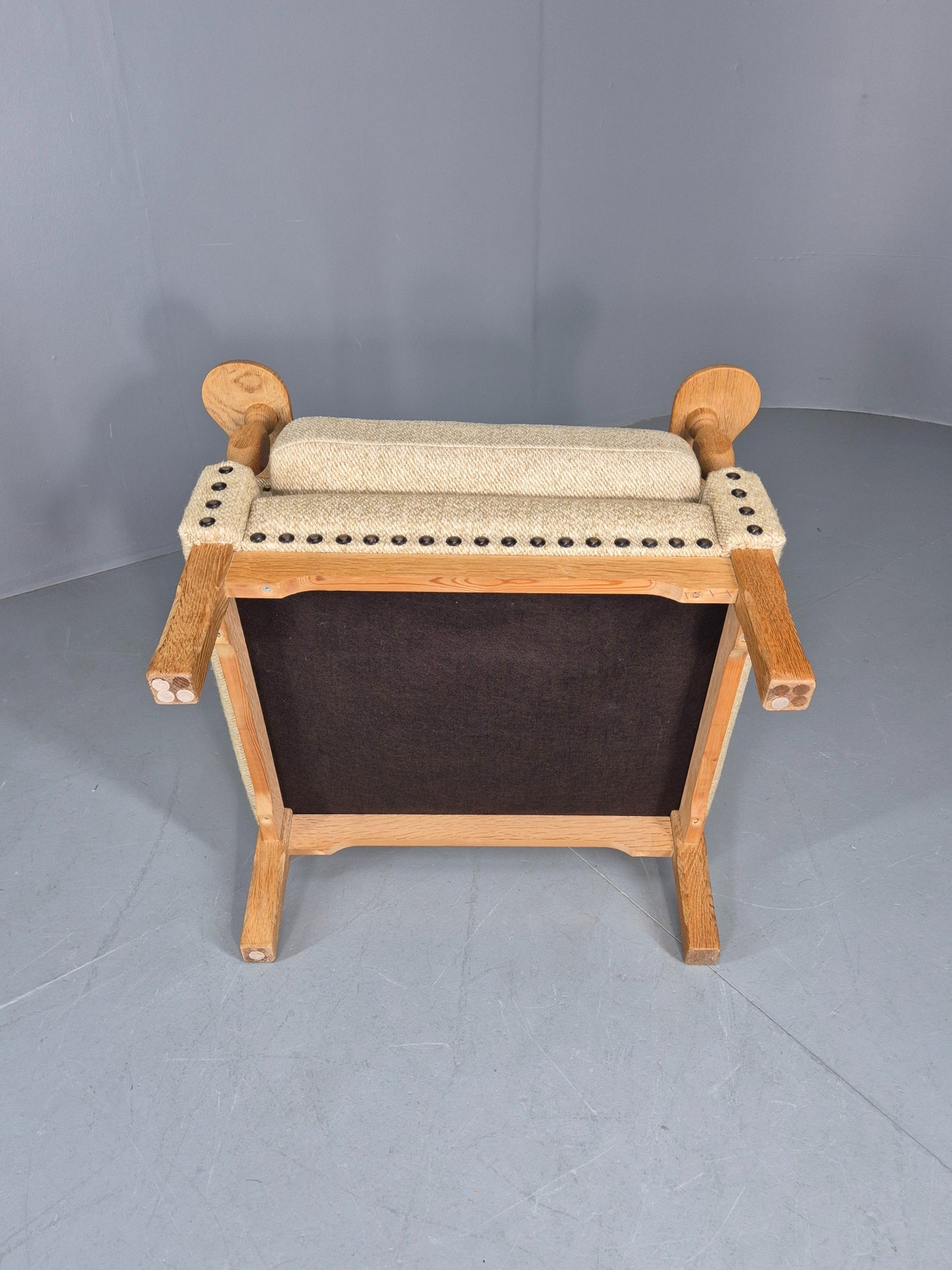 Vintage 1970s Lounge Chair Low Wing Back Kjaernulf Style Oak Retro Cream EB12719