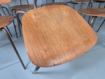 12 Vintage Danish Stacking Industrial Chairs Teak and Steel 1960s Retro EB12402