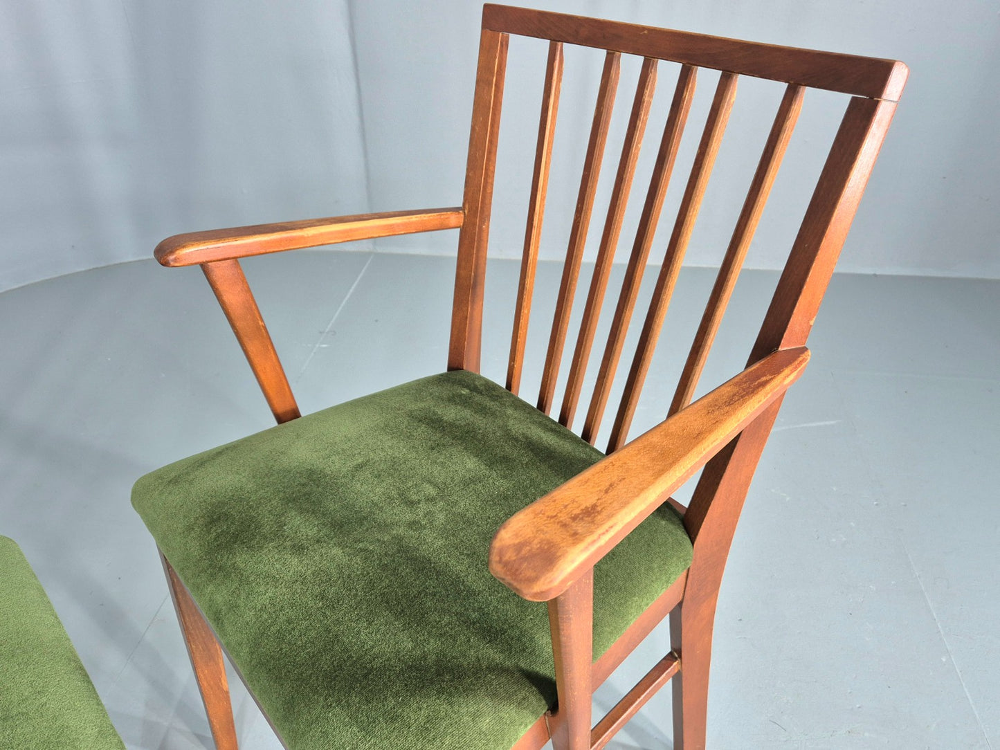 5 Vintage 1960s Dining Chairs Beech Wood frames Green Velvet Seats Retro EB12184