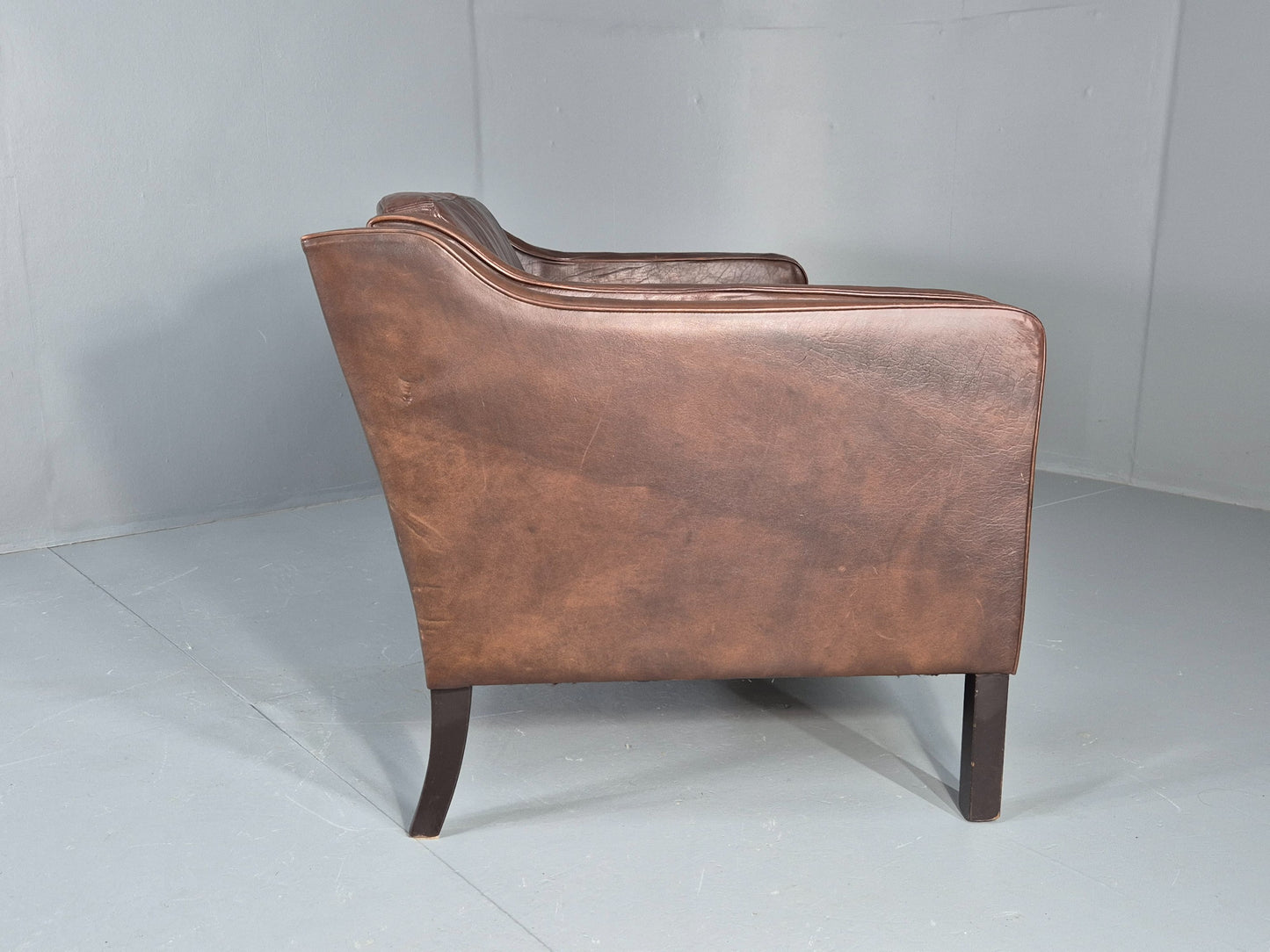 Vintage 2 seater Sofa Danish Brown Leather Mid Century Retro 1970s EB12423