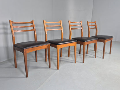 4 Vintage Teak Dining Chairs 1960s Mid CEntury Retro Black Vinyl EB12189